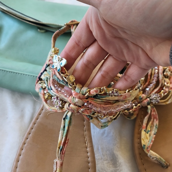 Purse and sandal set Paprika and Street Level mint green beaded fabric - Picture 2 of 12